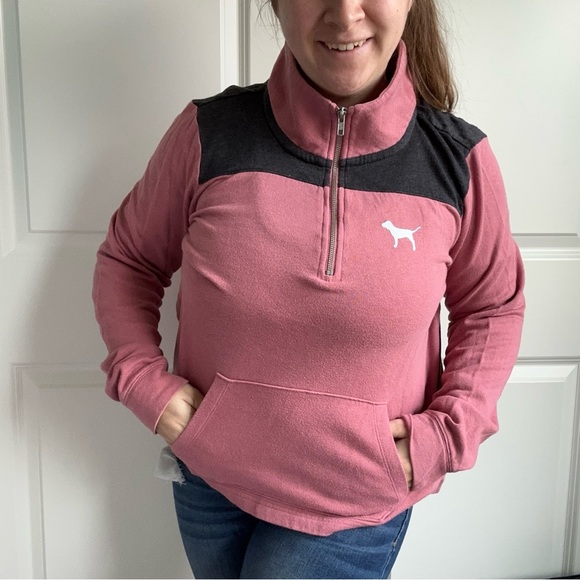 Victoria’s Secret PINK | Logo Shoulder Begonia Quarter Zip Pullover | Size Large - Picture 8 of 11